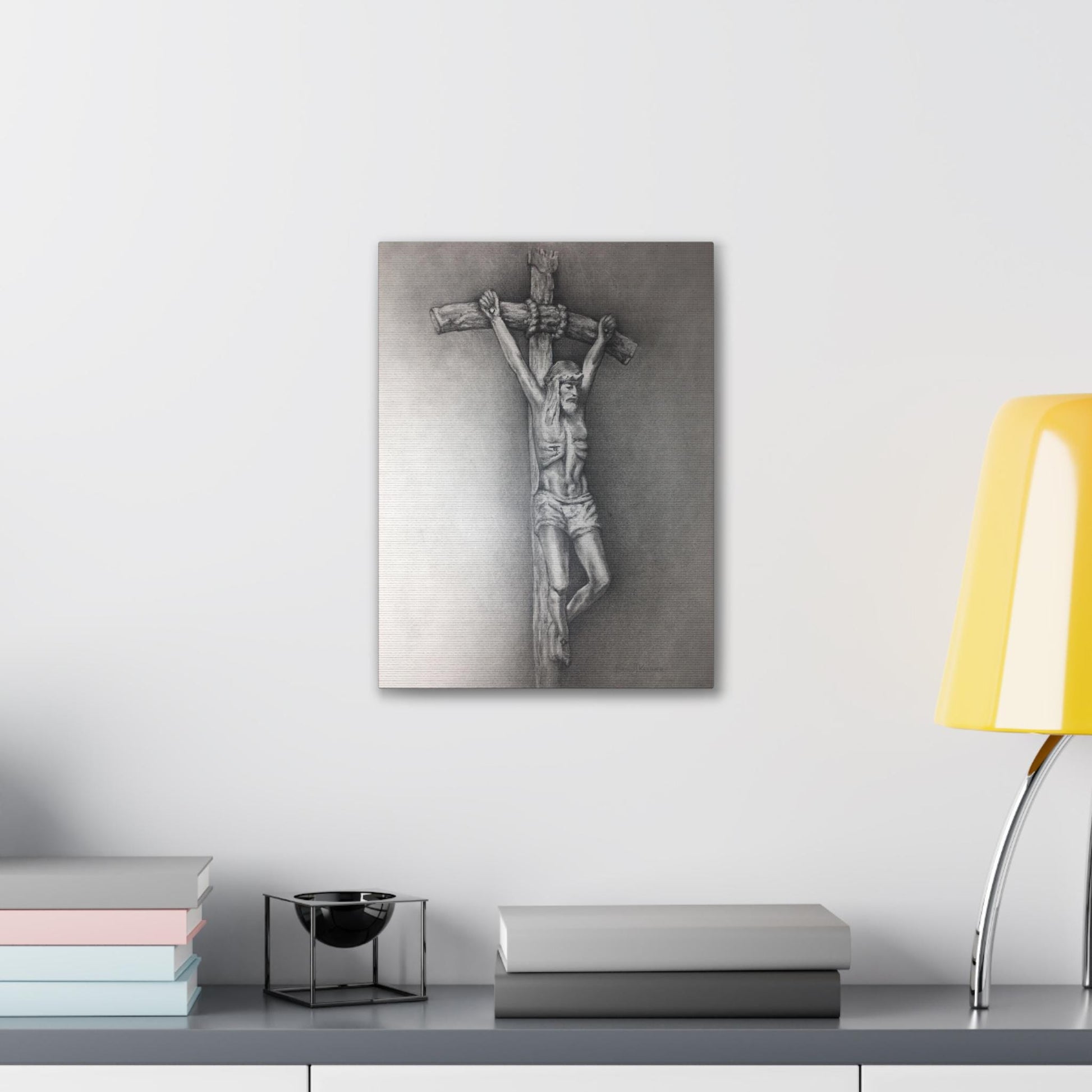 JPII Crucifix canvas print, statue-style sacred art sketch by Brian Kelliher — Catholic gift from Glory Be Gifts – view 5