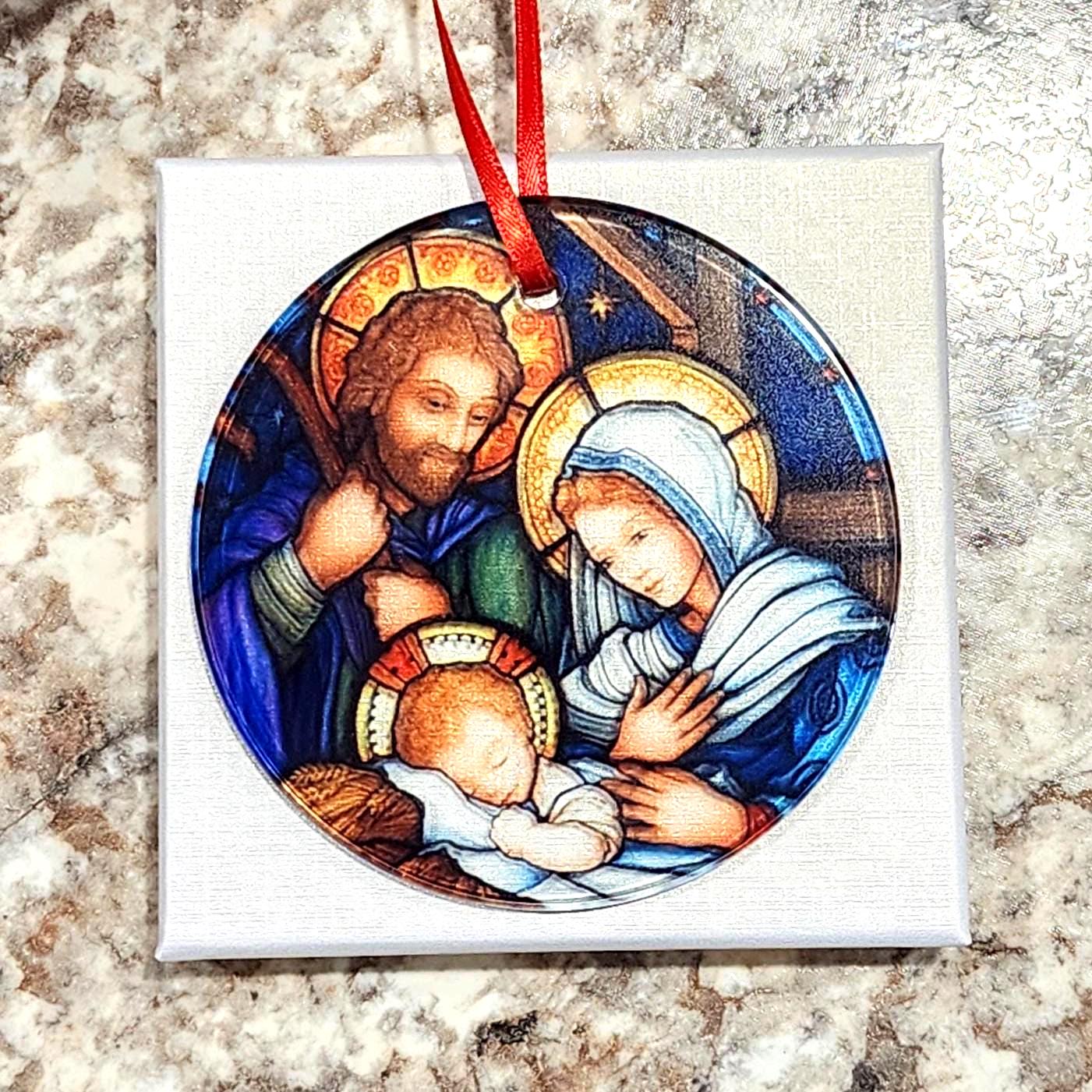 Stained Glass Nativity Ornament, Catholic Christmas Gift