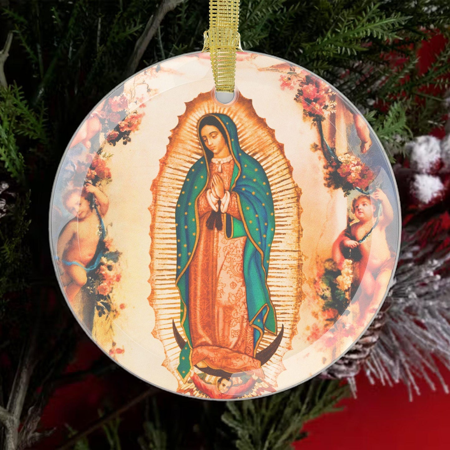 Our Lady of Guadalupe Catholic Glass Christmas Ornament, Mary Queen of Heaven Christmas Tree Trimming, Patronnes of America