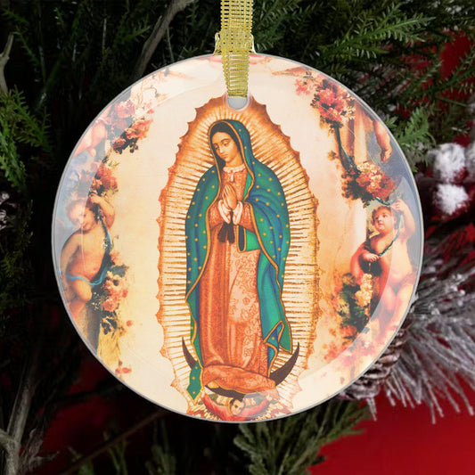 Our Lady of Guadalupe Catholic Glass Christmas Ornament, Mary Queen of Heaven Christmas Tree Trimming, Patronnes of America