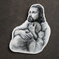 Jesus Comforting the Suffering Soul vinyl sticker, sacred art sketch by Brian Kelliher — Catholic gift from Glory Be Gifts
