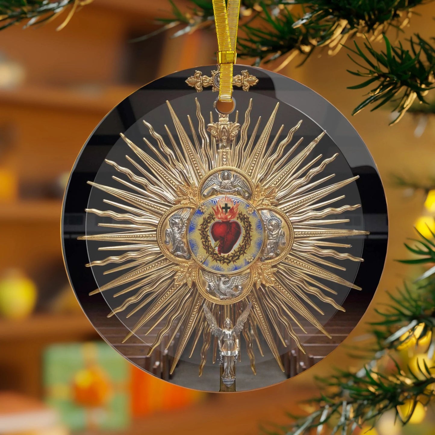 Catholic Christmas Ornament, Sacred Heart of Jesus, Monstrance Glass Ornament, Gift for Mom Grandma, Eucharistic Adoration Gift, Catholic