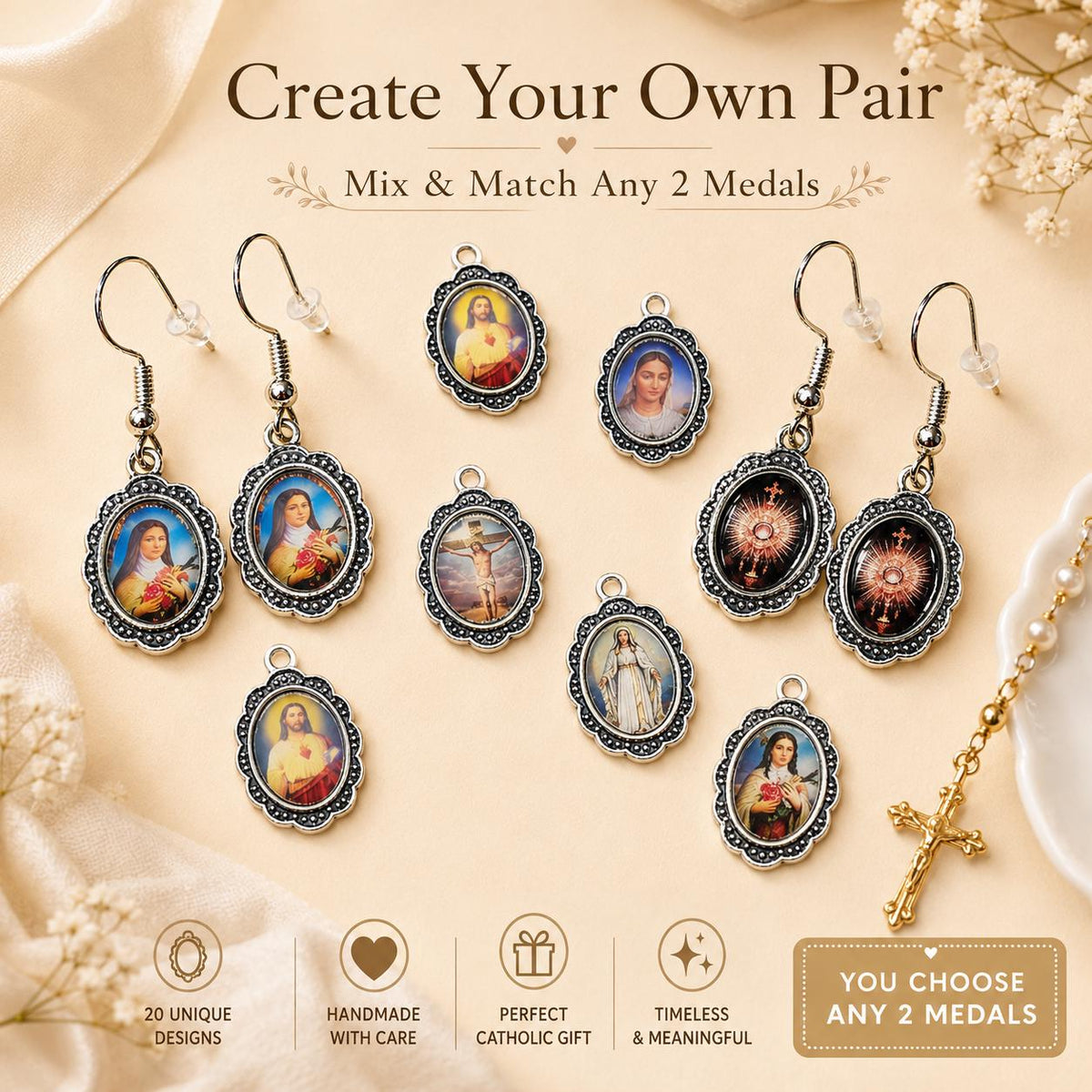 Catholic Saint Medal Dangle Earrings – Confirmation Gift