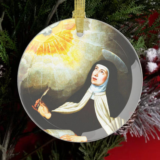 Teresa of Ávila Glass Catholic Ornament, Christmas Tree Decoration GIft for wife grandma, confirmation gift, the little flower