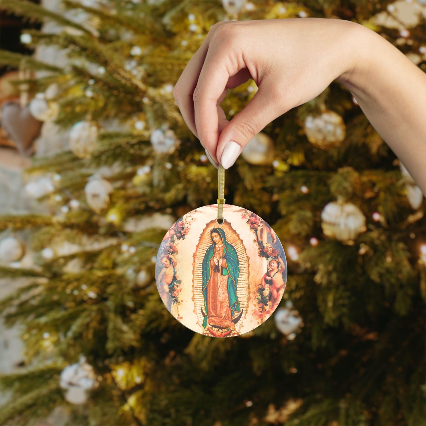 Our Lady of Guadalupe Catholic Glass Christmas Ornament, Mary Queen of Heaven Christmas Tree Trimming, Patronnes of America
