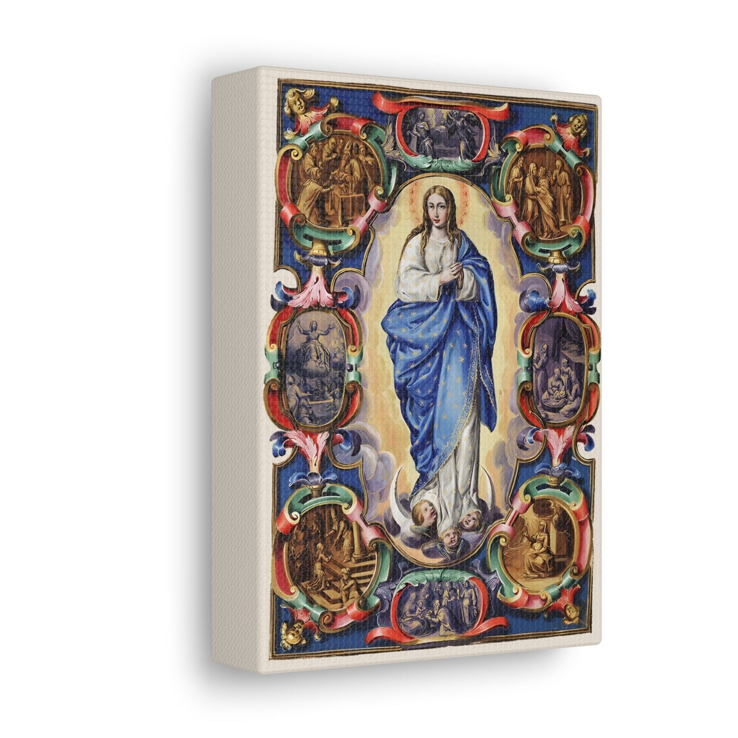 The Virgin of the Immaculate Conception Canvas, Annunciation Presentation and Visitation, Catholic Cartouch Mary Christmas Gift for wife
