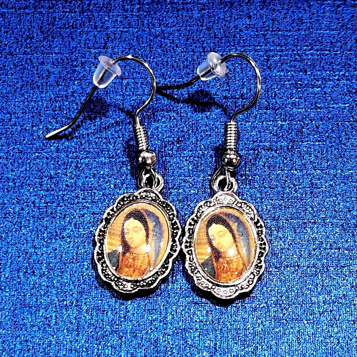 Our Lady of Guadalupe dangle earrings, zinc alloy with stainless steel hook — Catholic gift from Glory Be Gifts