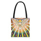 Holy Spirit mosaic tote bag, Pentecost dove artwork shoulder bag — Catholic gift from Glory Be Gifts