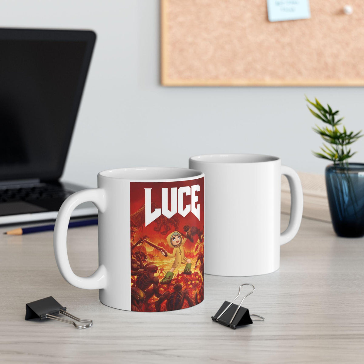 Luce DOOM ceramic mug, Catholic Jubilee Year mascot design — Catholic gift from Glory Be Gifts – view 3