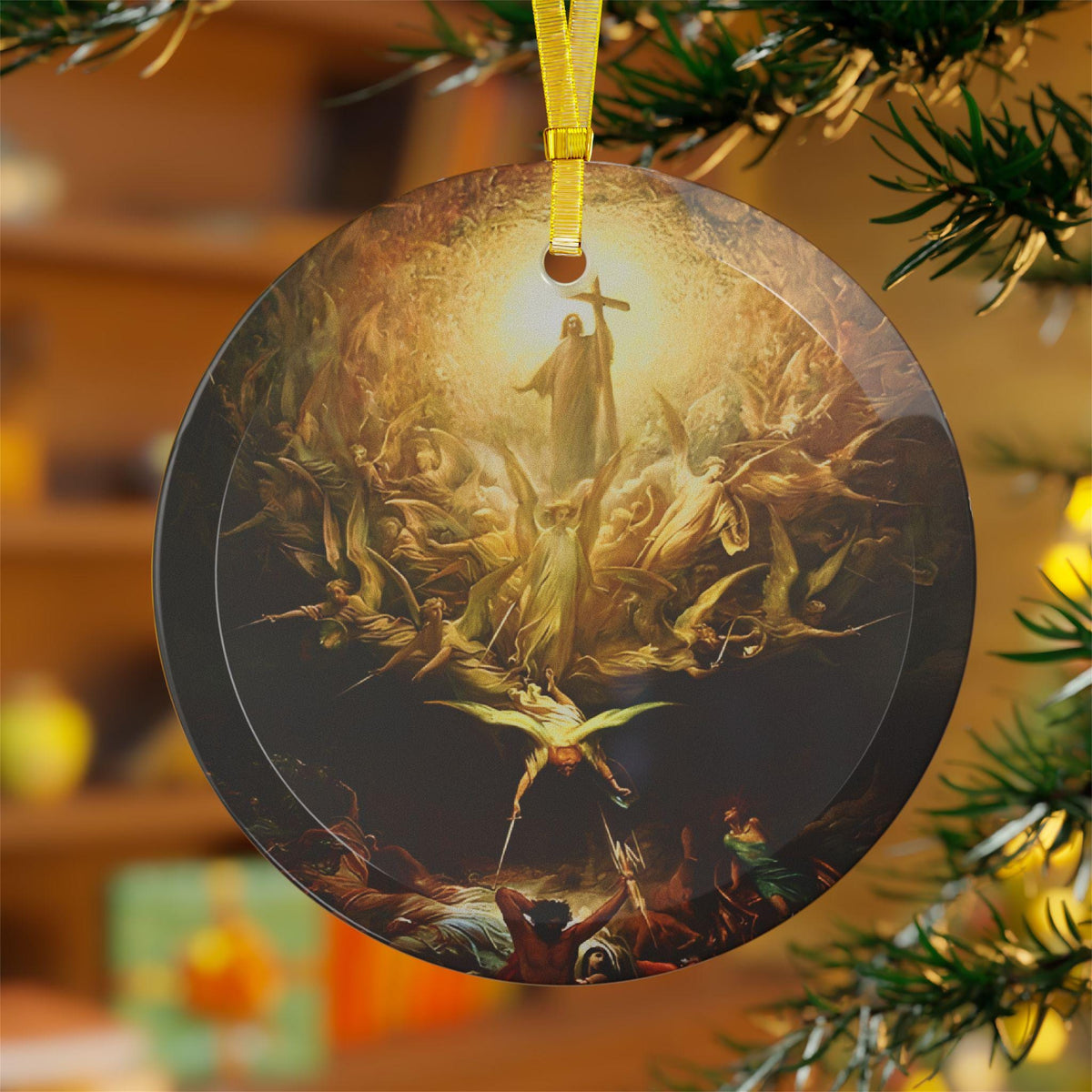 Triumph Over Paganism Catholic Glass Christmas Ornament