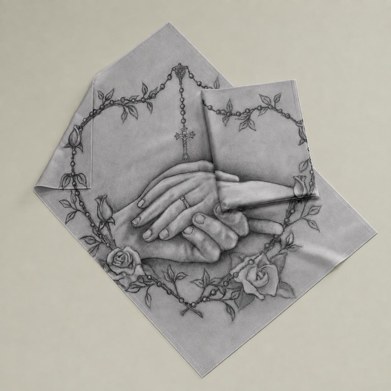 Personalized Wedding Tapestry – Catholic Rosary Heart Wall Art