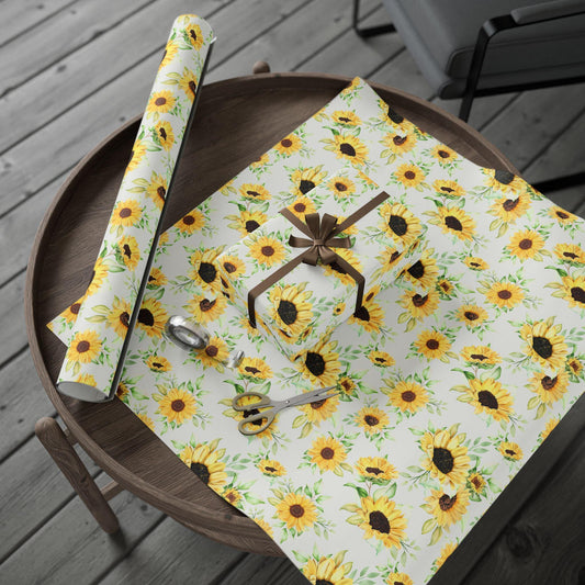 Sunflower pattern Christmas gift wrap roll, floral holiday wrapping paper — from Glory Be Gifts