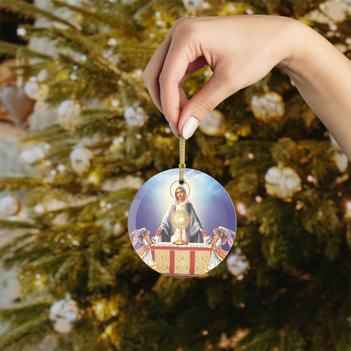 Mary Mother of the Eucharist Glass Ornament