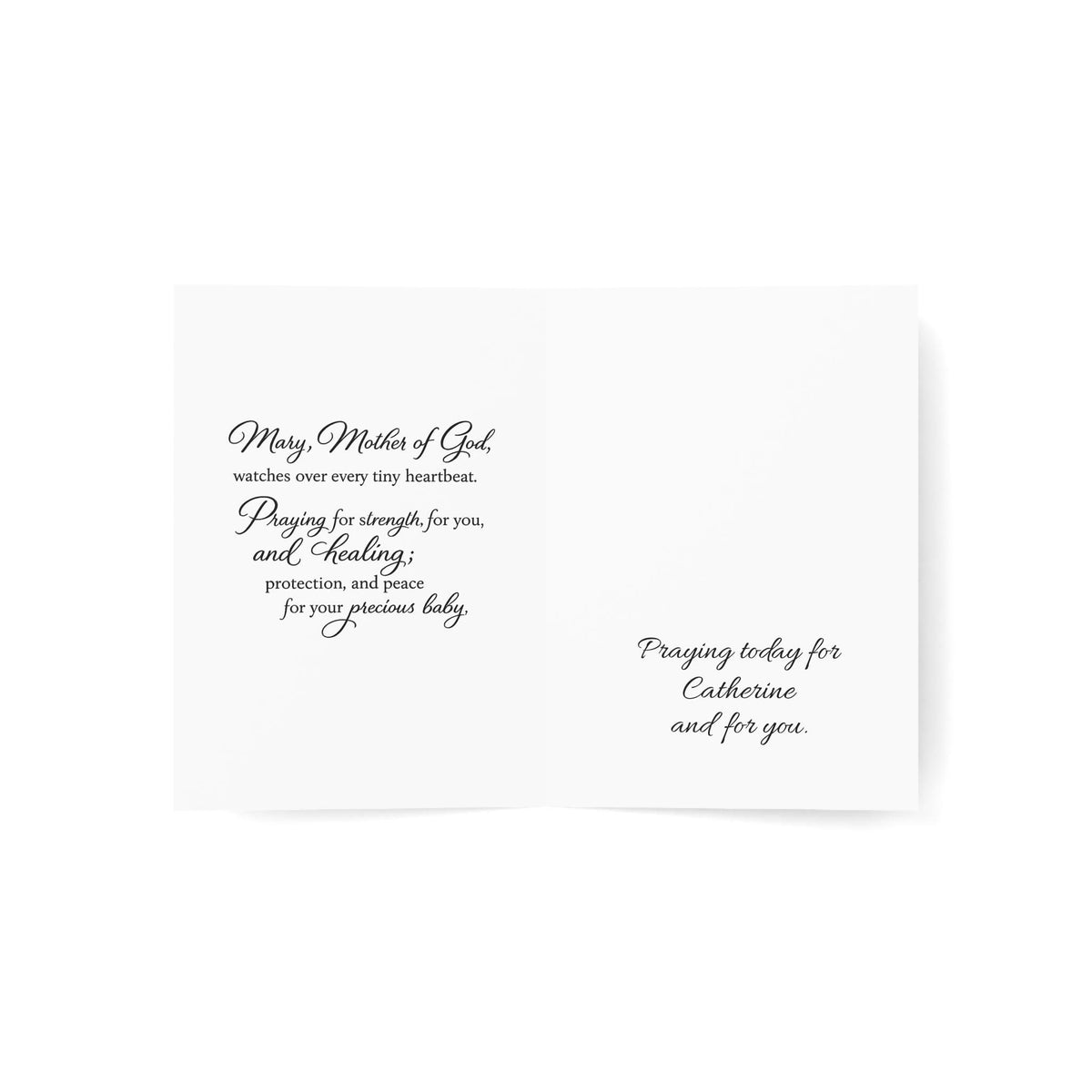 Personalized NICU prayer card, Our Lady watching over baby in incubator — Catholic gift from Glory Be Gifts – view 3