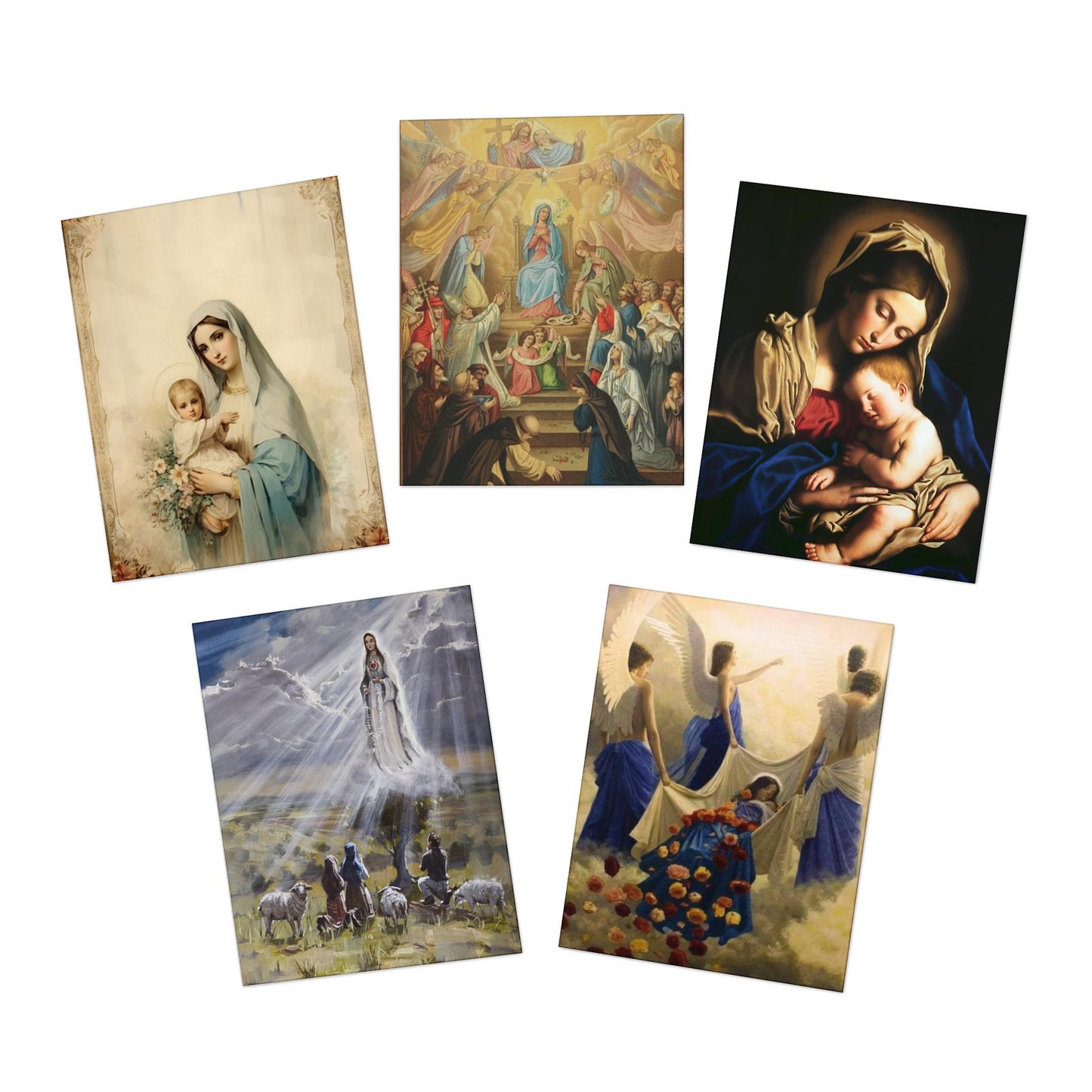 5 Marian Catholic Greeting Cards, Mary Art Birthday Anniversary Mother's Day Cards, Religious gift for Mom grandma wife girlfriend