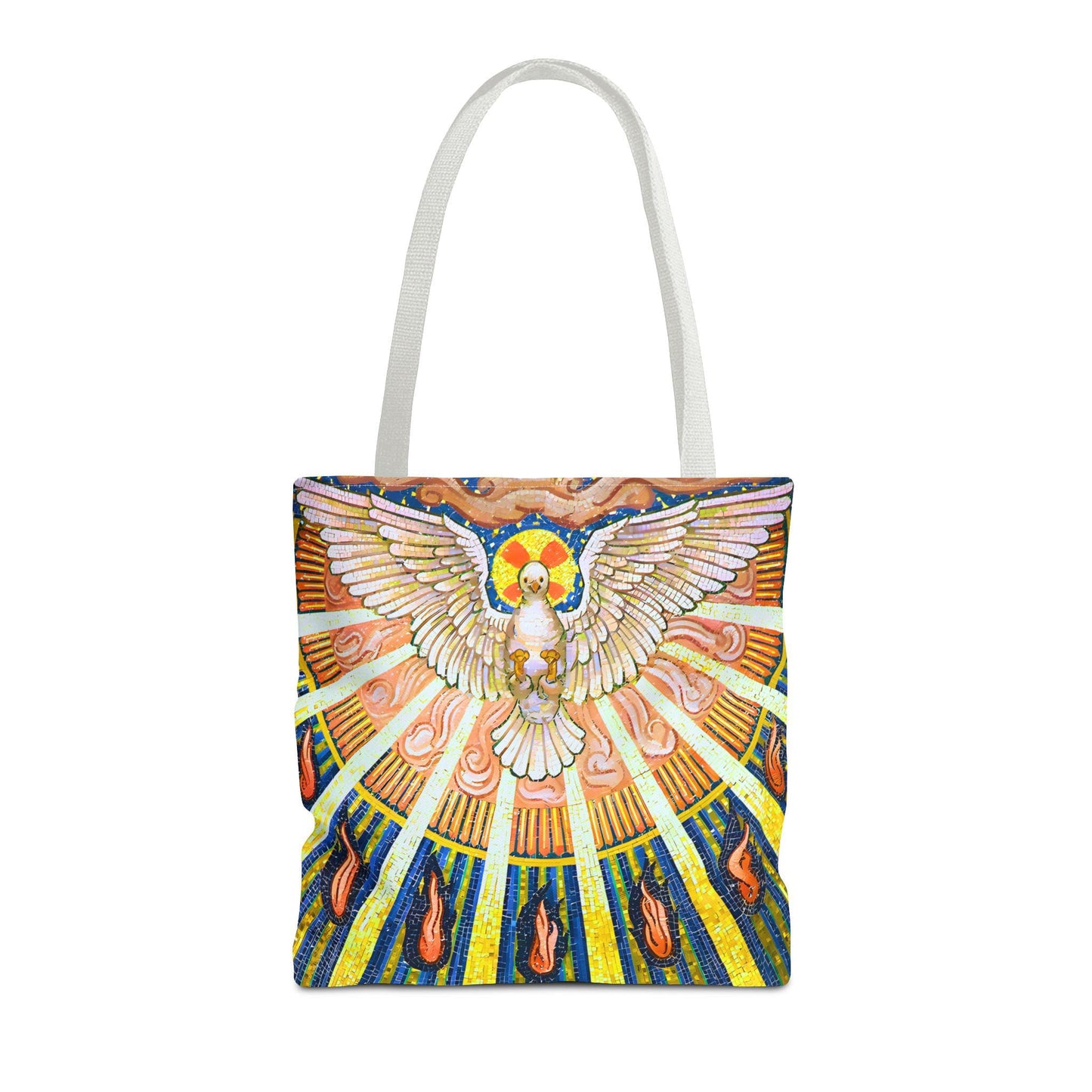 Holy Spirit mosaic tote bag, Pentecost dove artwork shoulder bag — Catholic gift from Glory Be Gifts – view 8